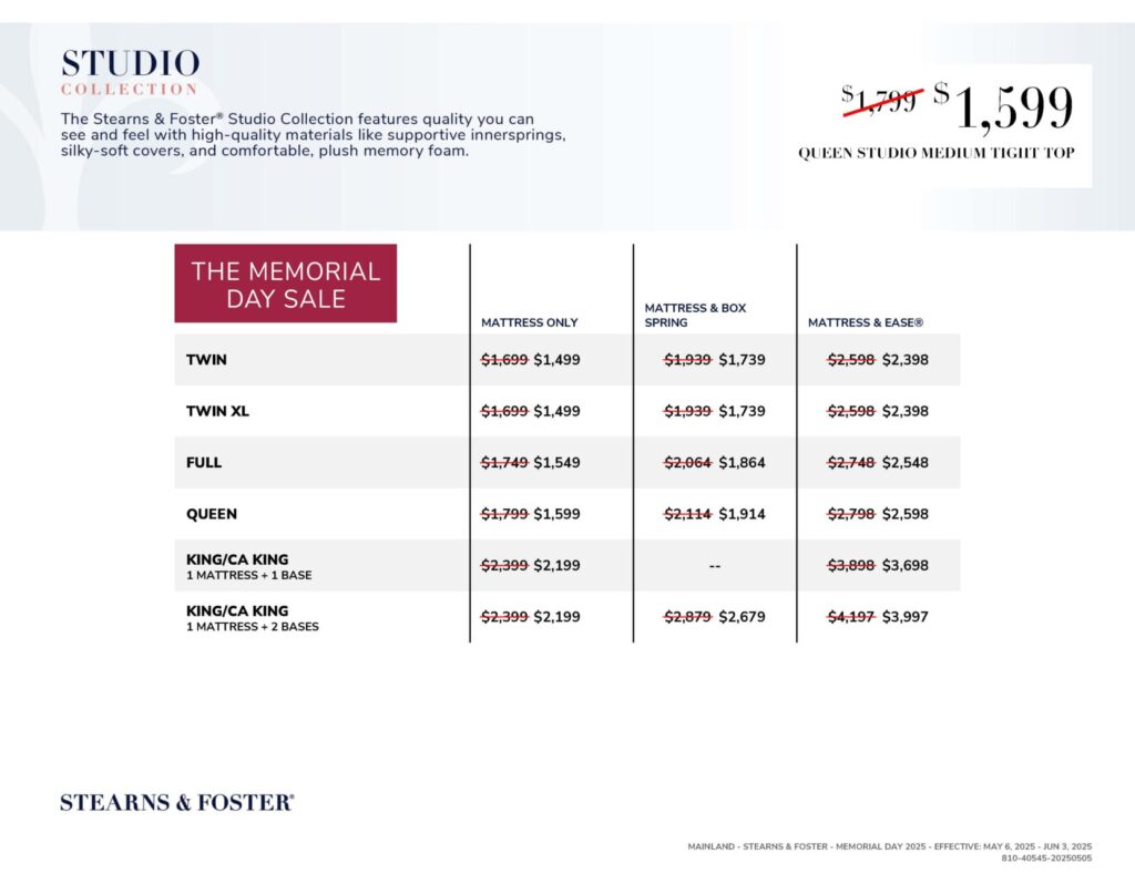 stearns and foster memorial day sale 2025